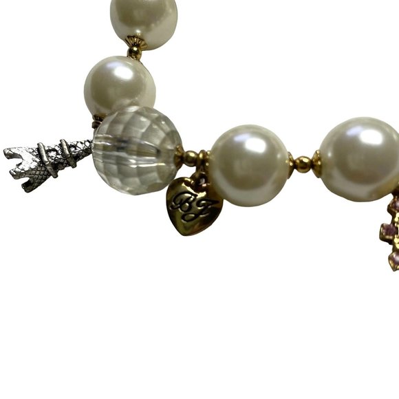Betsey Johnson Ivory Angel Heart Stretch Pearl Charm Bracelet u - Picture 3 of 6
